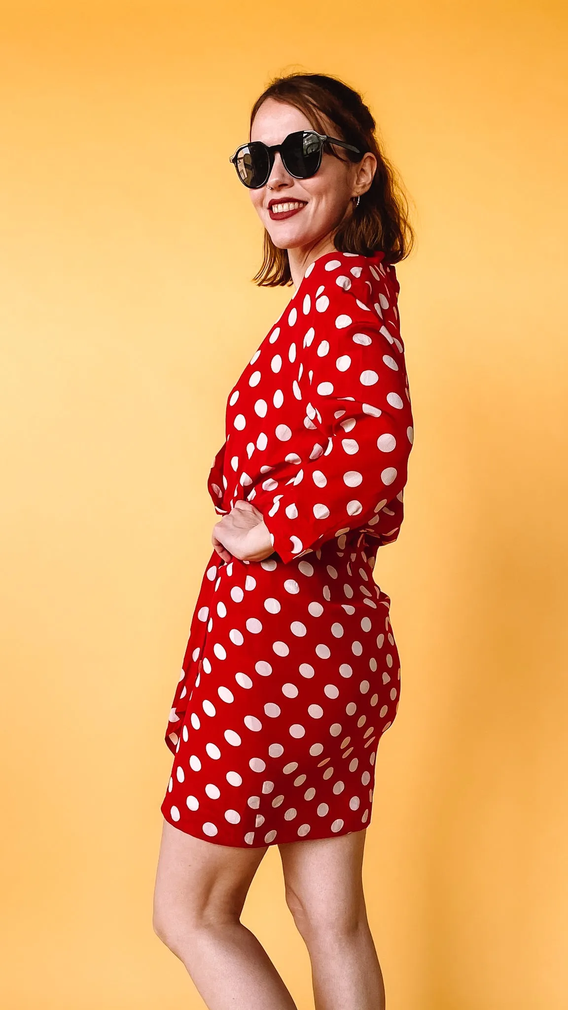 1980s Escada Red & White Polka Dot Dress, sz. S