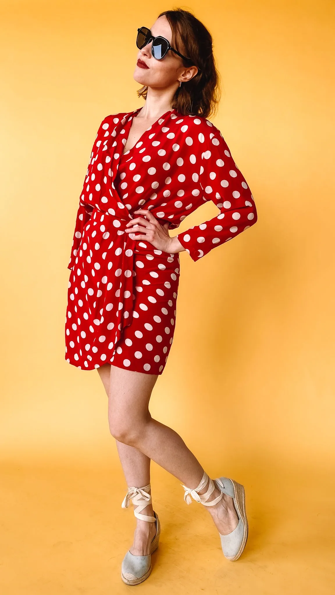 1980s Escada Red & White Polka Dot Dress, sz. S