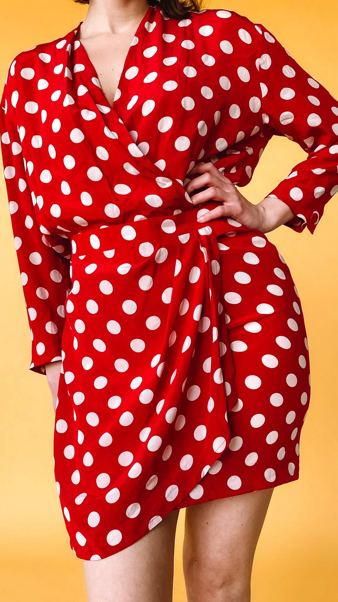1980s Escada Red & White Polka Dot Dress, sz. S