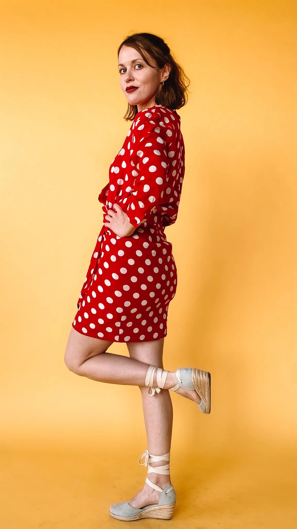 1980s Escada Red & White Polka Dot Dress, sz. S