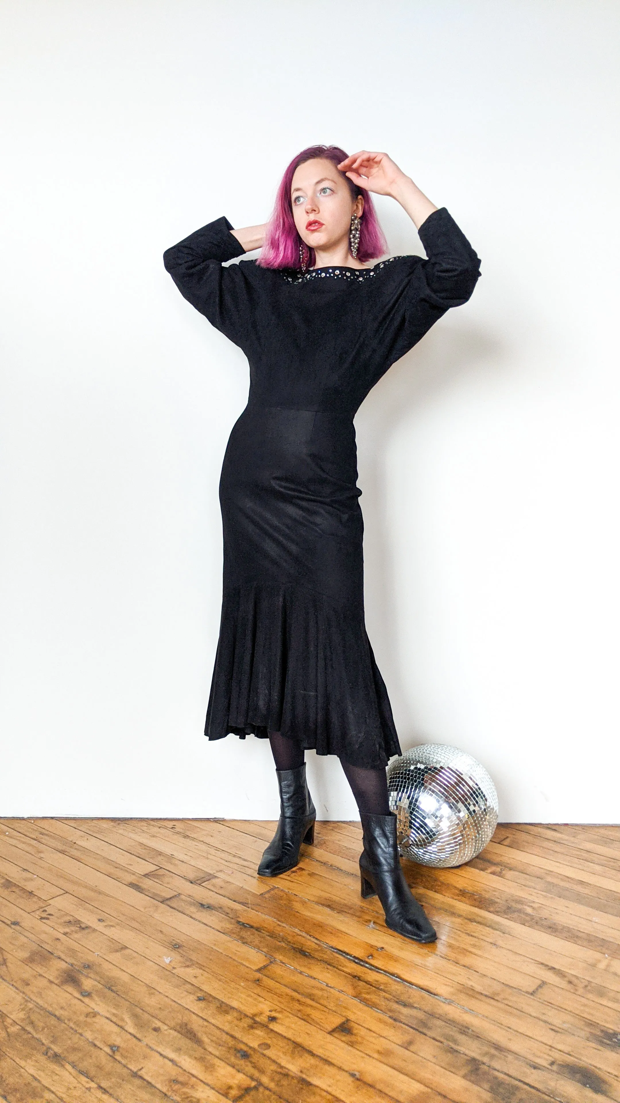 1980s Suede backless dress, sz. S