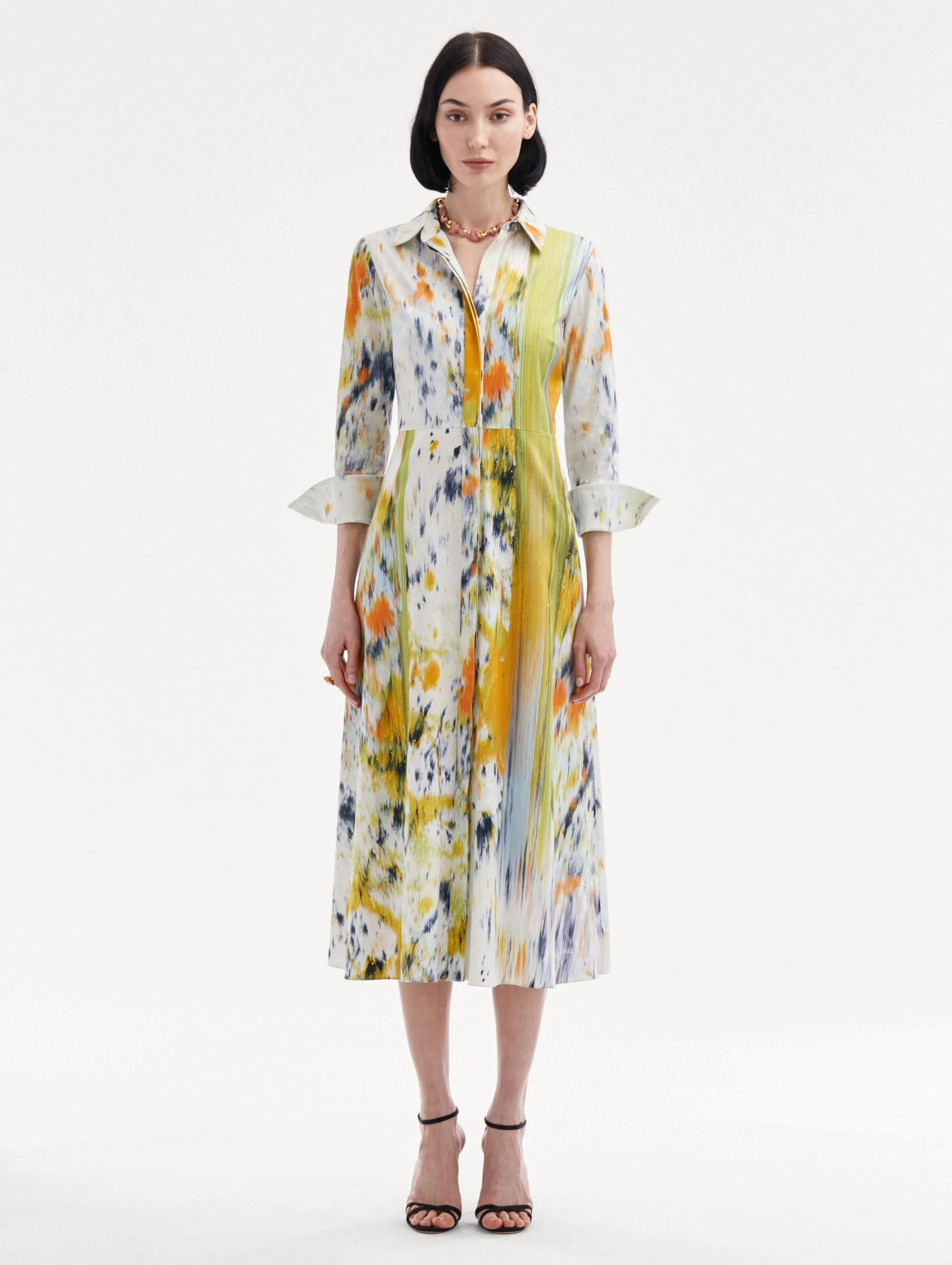 3/4 Sleeve Abstract Brushstroke Dress