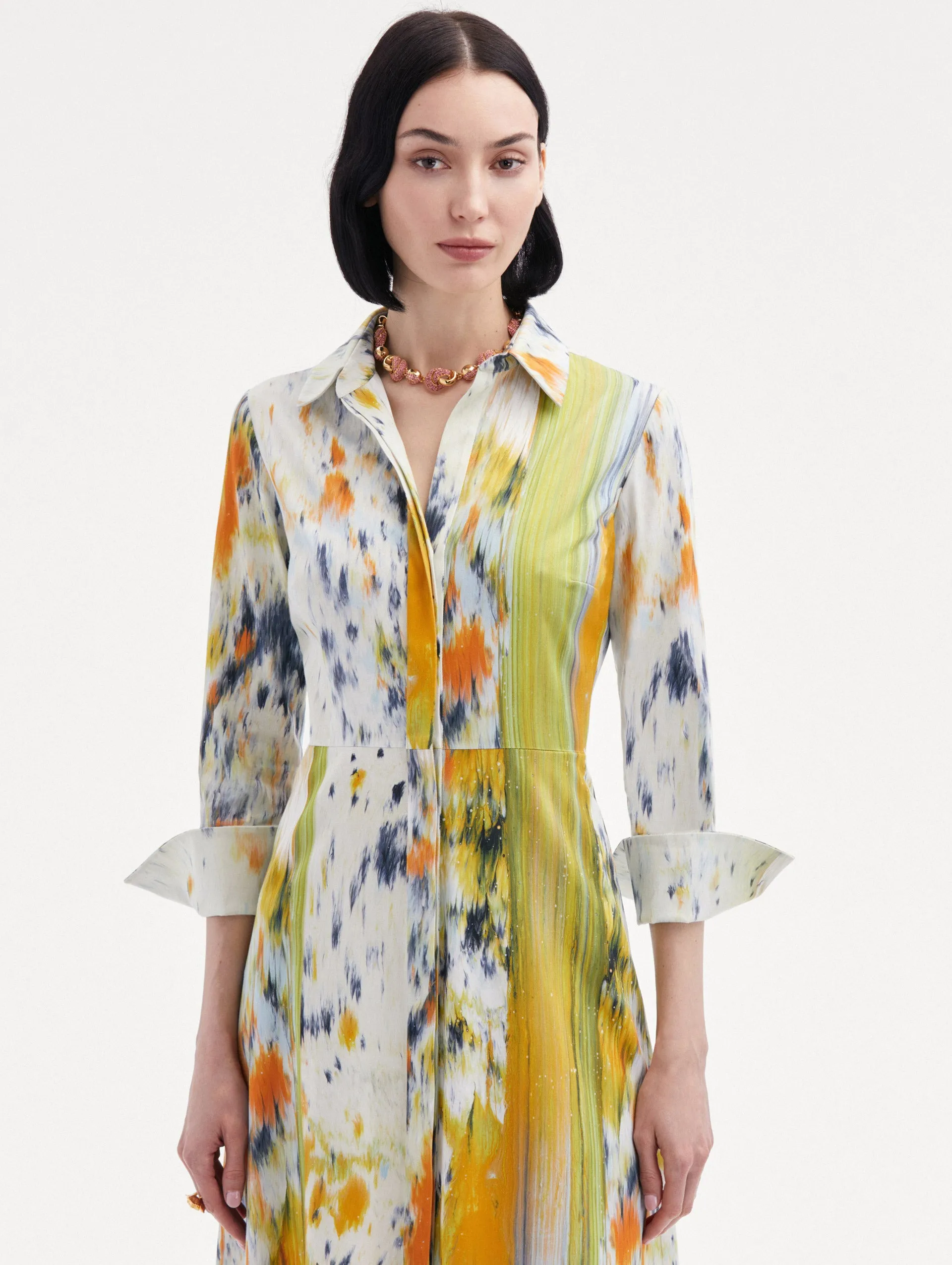 3/4 Sleeve Abstract Brushstroke Dress