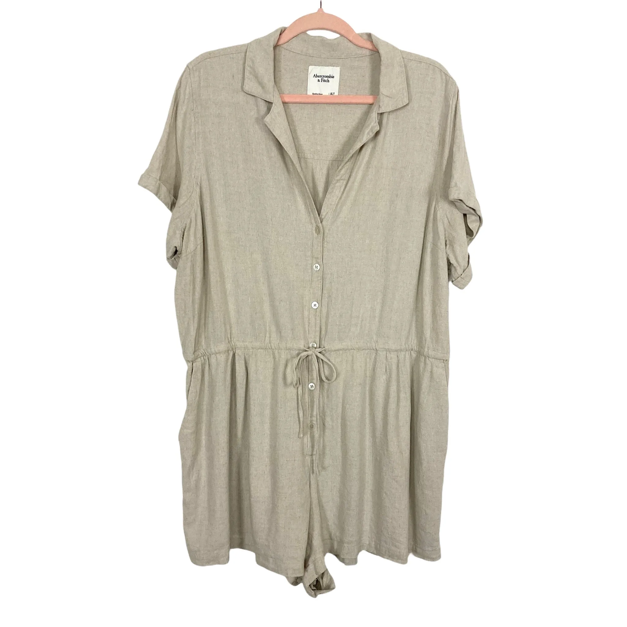 Abercrombie & Fitch Sand Button Up with Cinched Waist and Front Tie Romper- Size XLT