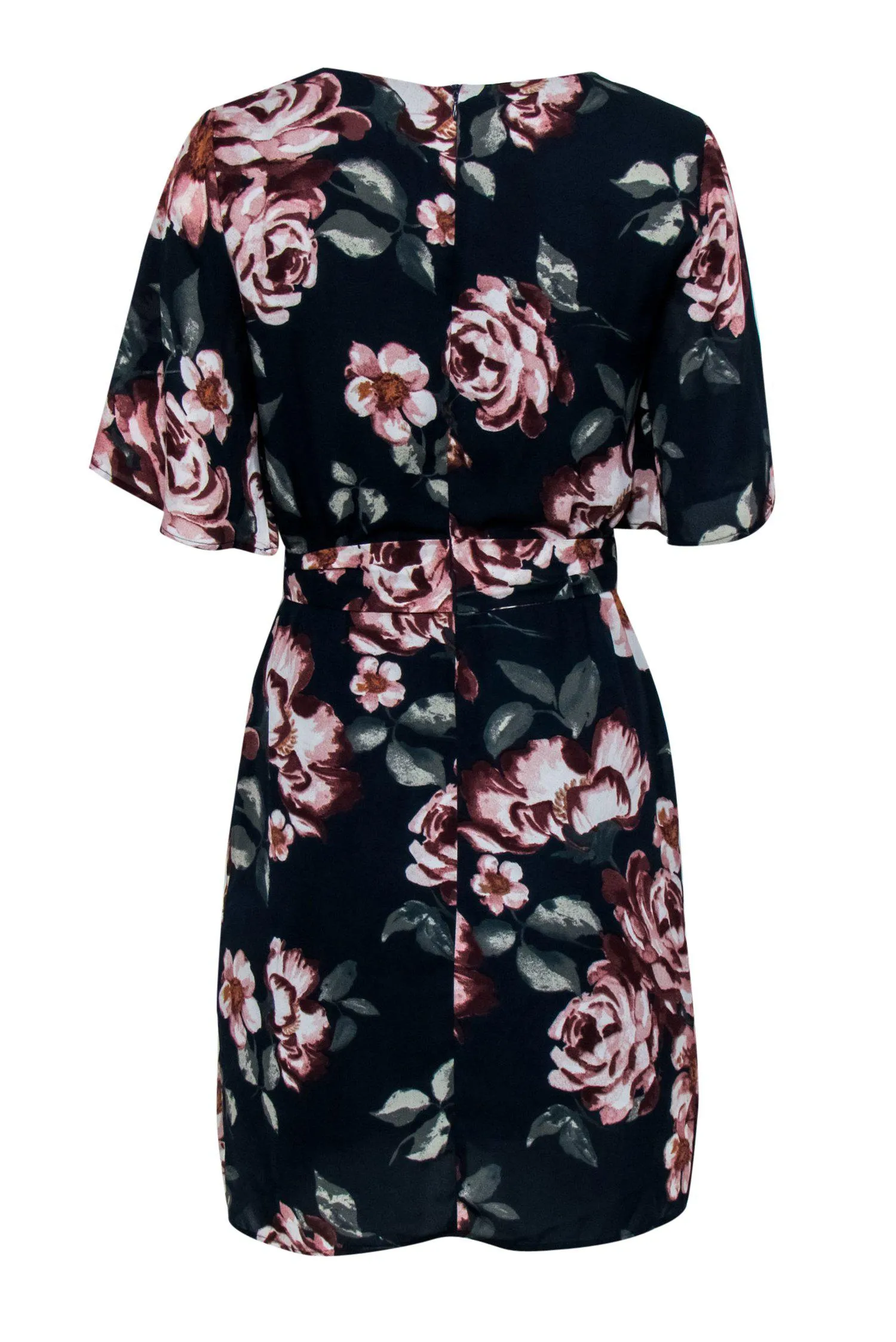 ABS by Allen Schwartz - Navy Floral Flutter Sleeve Fitted Dress Sz 2
