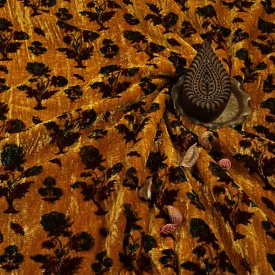 Floral Velvet Fabric with Ajrakh Hand Block Printing