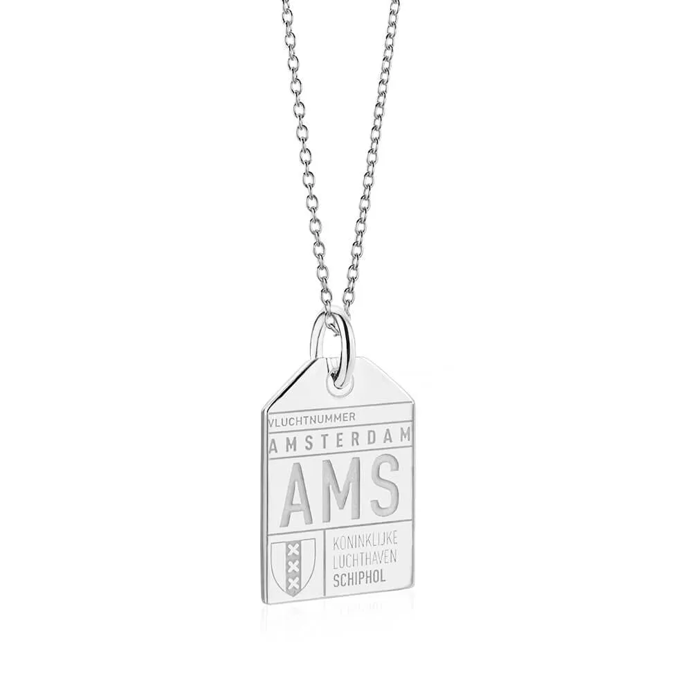 Amsterdam Netherlands AMS Luggage Tag Charm Silver
