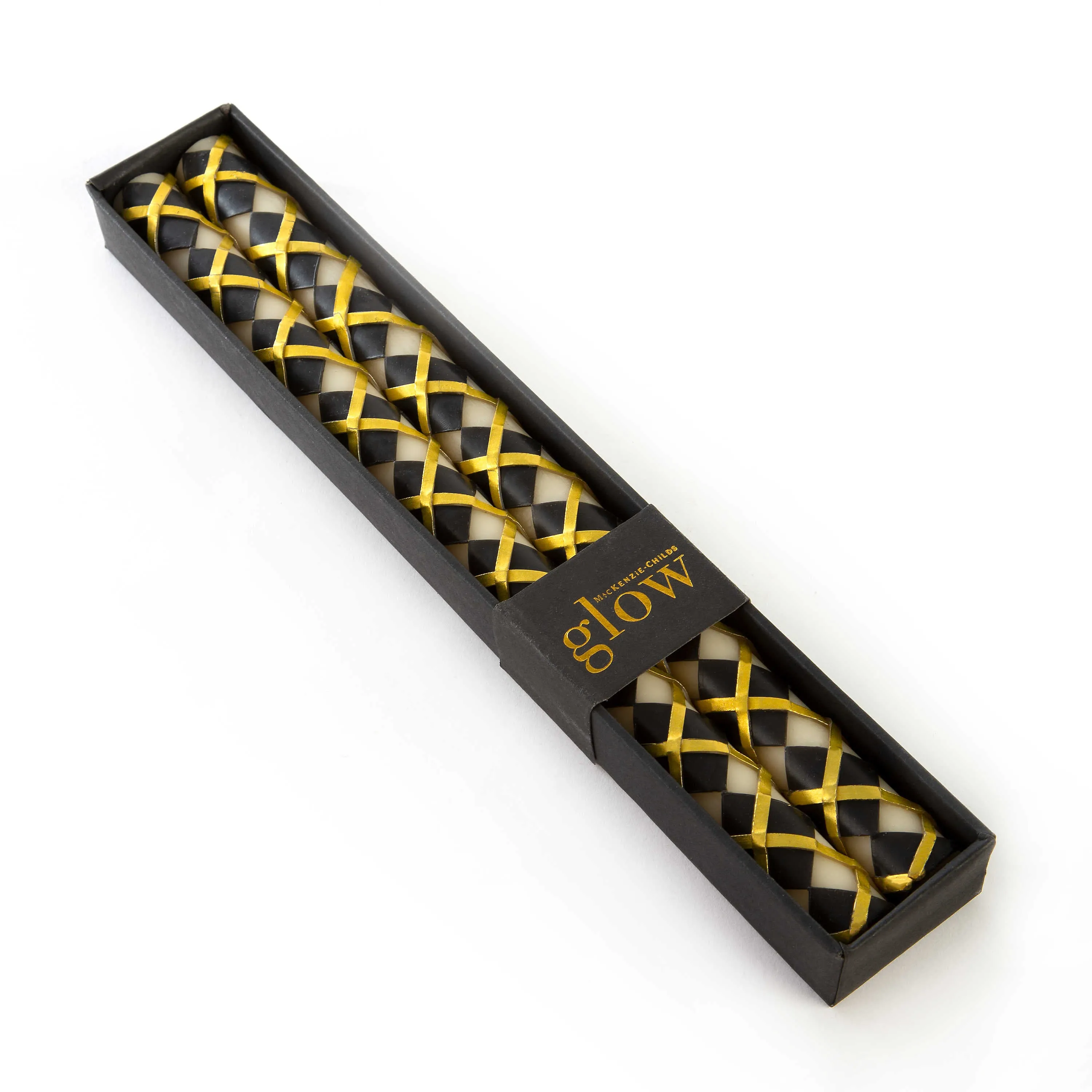 Argyle Dinner Candles | Black & Gold {Set of 2}