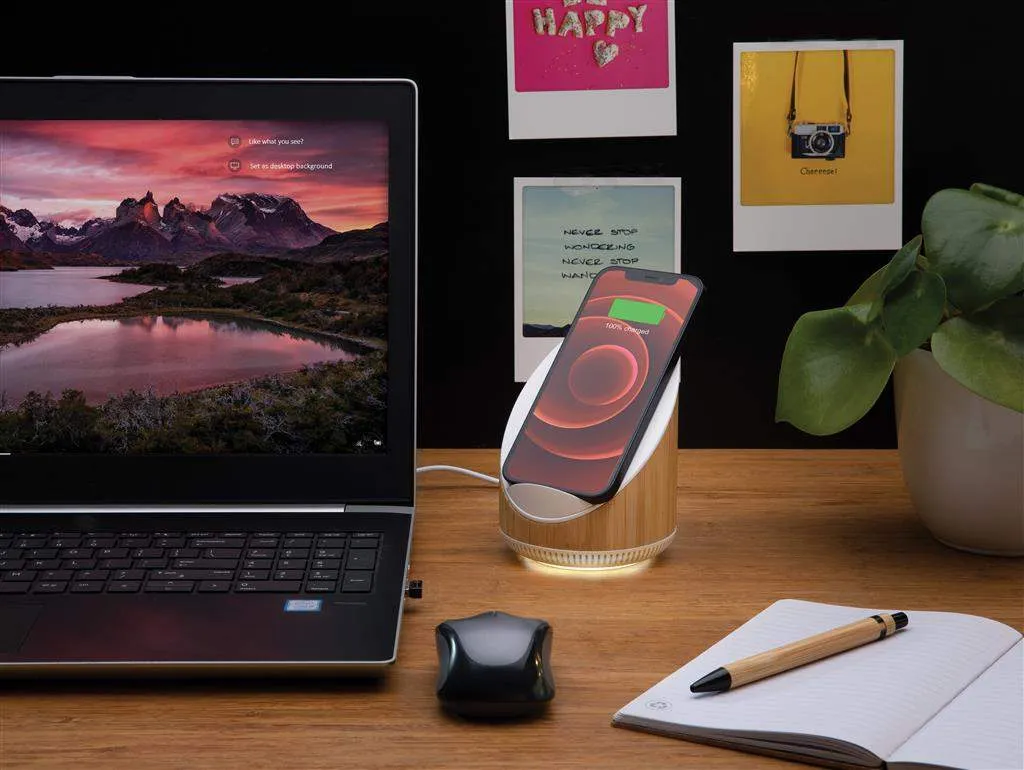 Bamboo 5W Speaker with 15W Wireless Charger