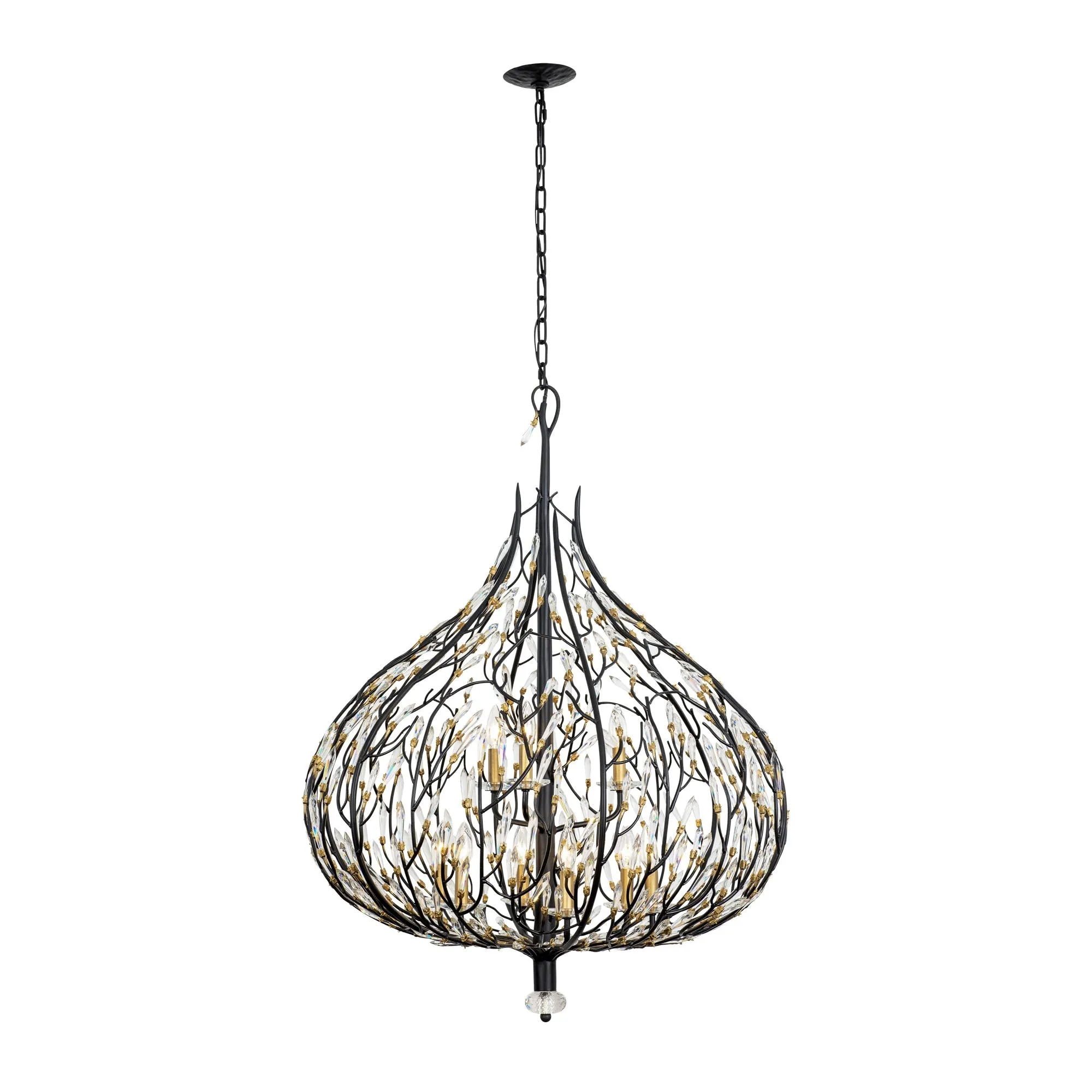 Bask 271P09MBFG 9-Light Crystal Pendant Light - Matte Black/French Gold