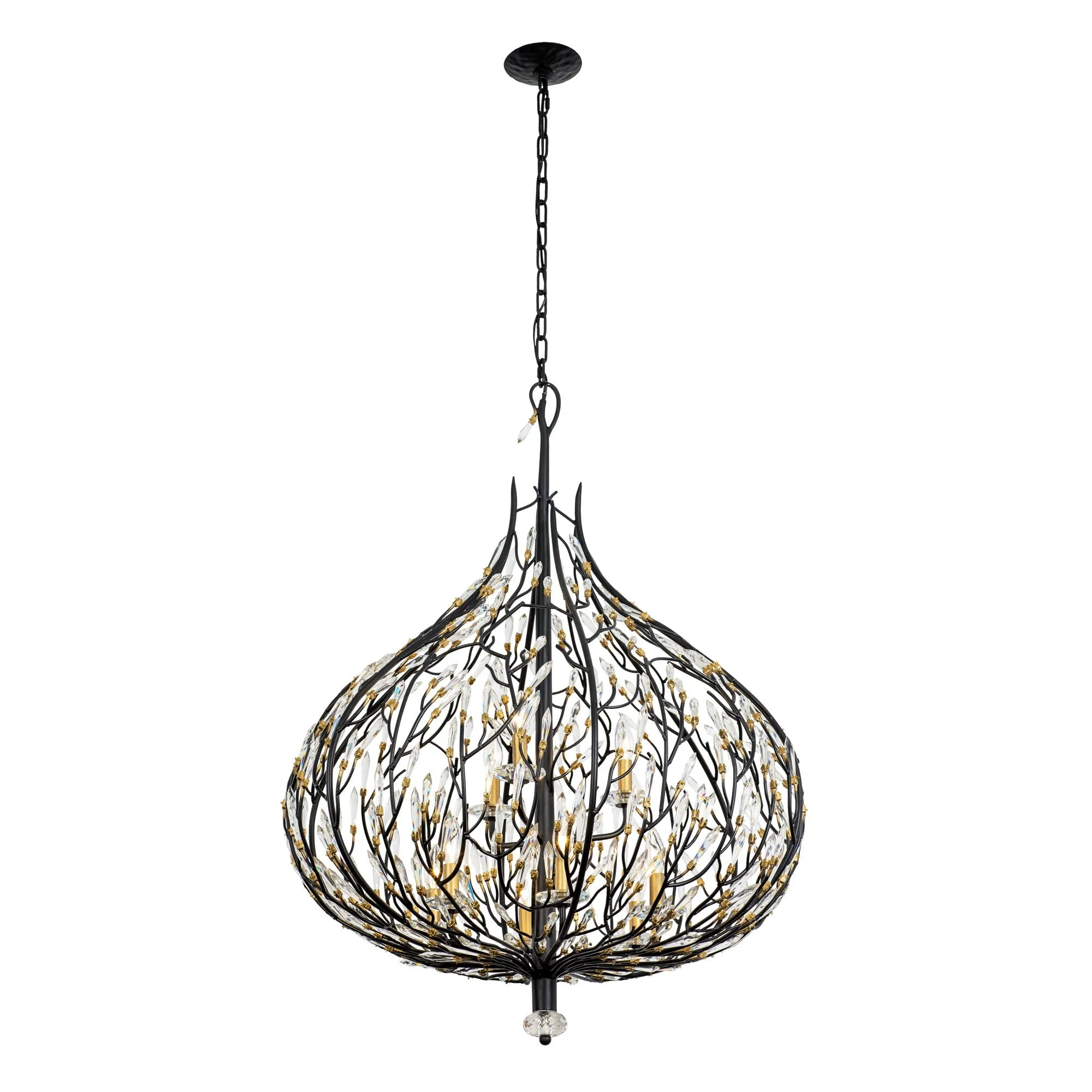 Bask 271P09MBFG 9-Light Crystal Pendant Light - Matte Black/French Gold