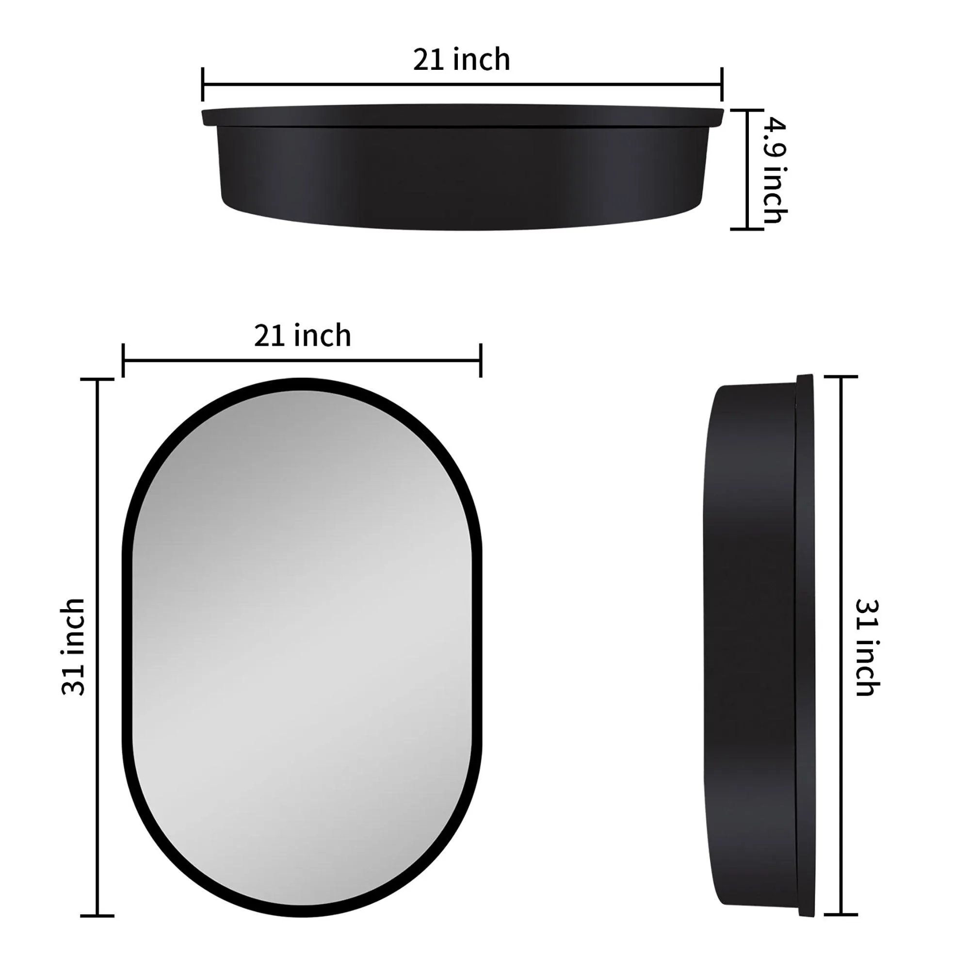 Black Oval Mirror Cabinet for Bathroom Bedroom