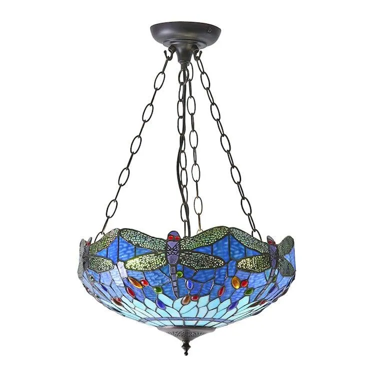 Blue Dragonfly Medium Inverted Tiffany Ceiling Light
