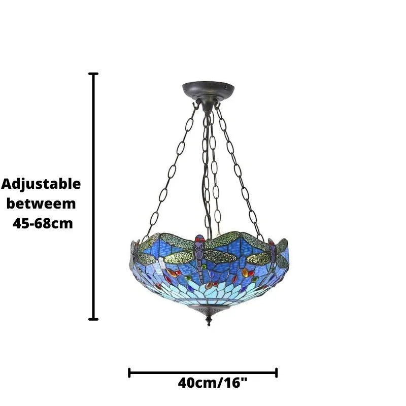 Blue Dragonfly Medium Inverted Tiffany Ceiling Light