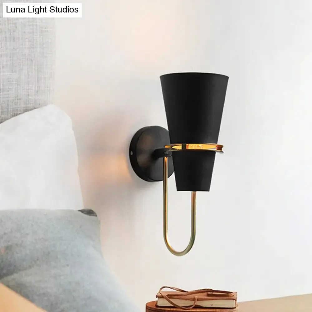 Contemporary Metallic Flared Wall Sconce Light with Curved Arm - Blue/Black 1 Head Wall Mount Lamp Fixture