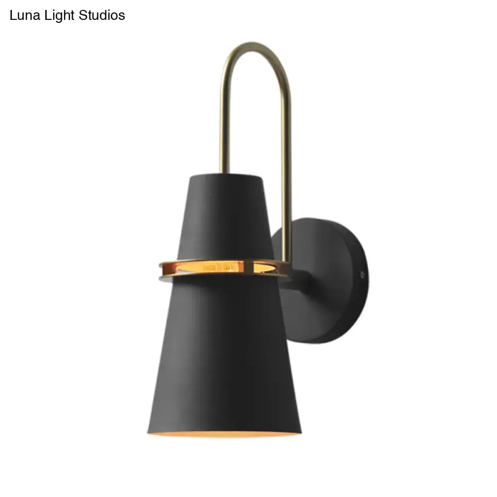 Contemporary Metallic Flared Wall Sconce Light with Curved Arm - Blue/Black 1 Head Wall Mount Lamp Fixture