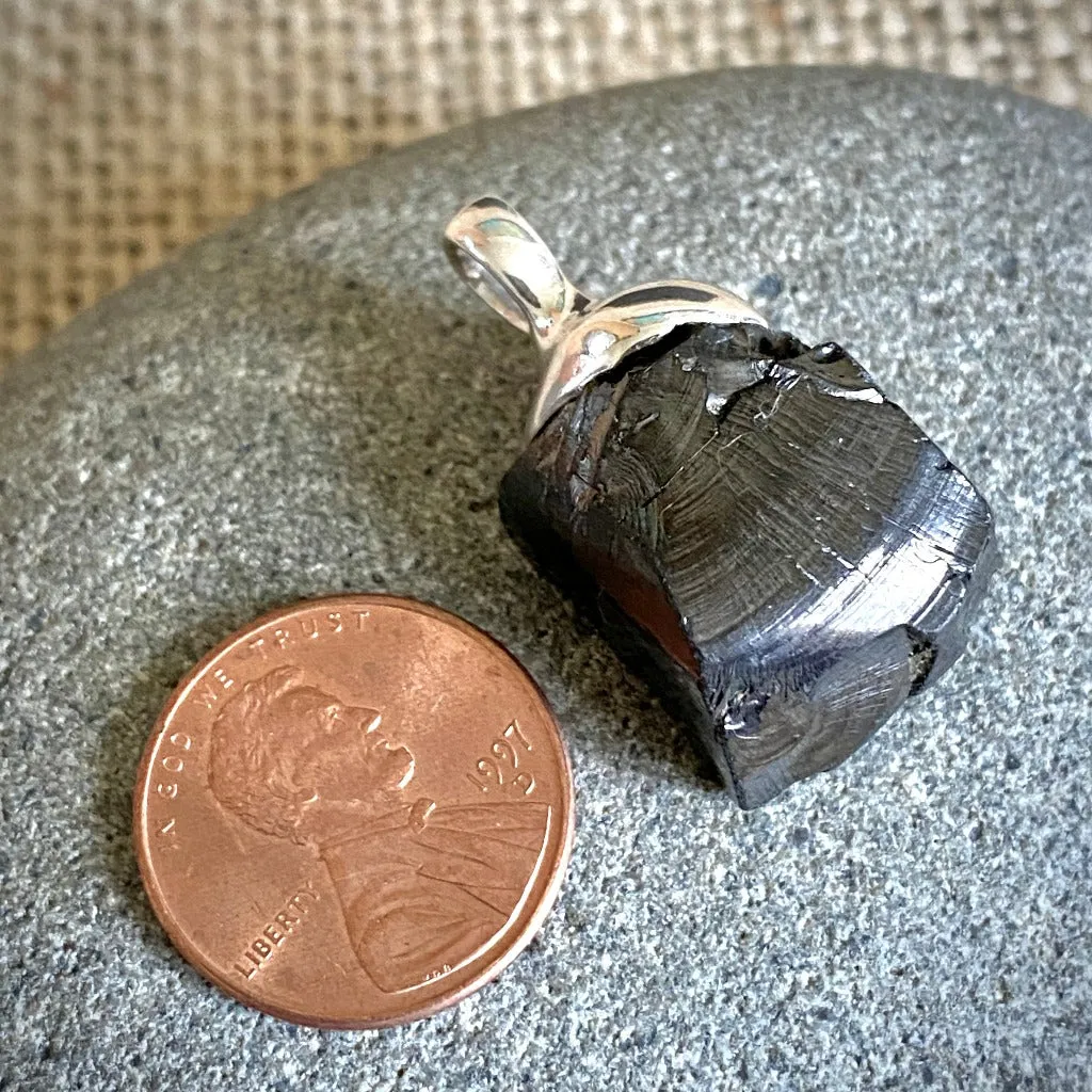 Elite Shungite Pendant, 7.8g, Sterling Silver Lost Wax Casting
