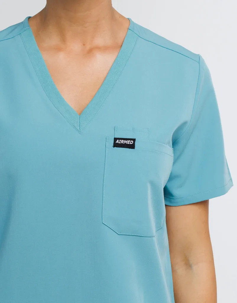 Essential One Pocket V Neck Scrub Top - Audrey Teal