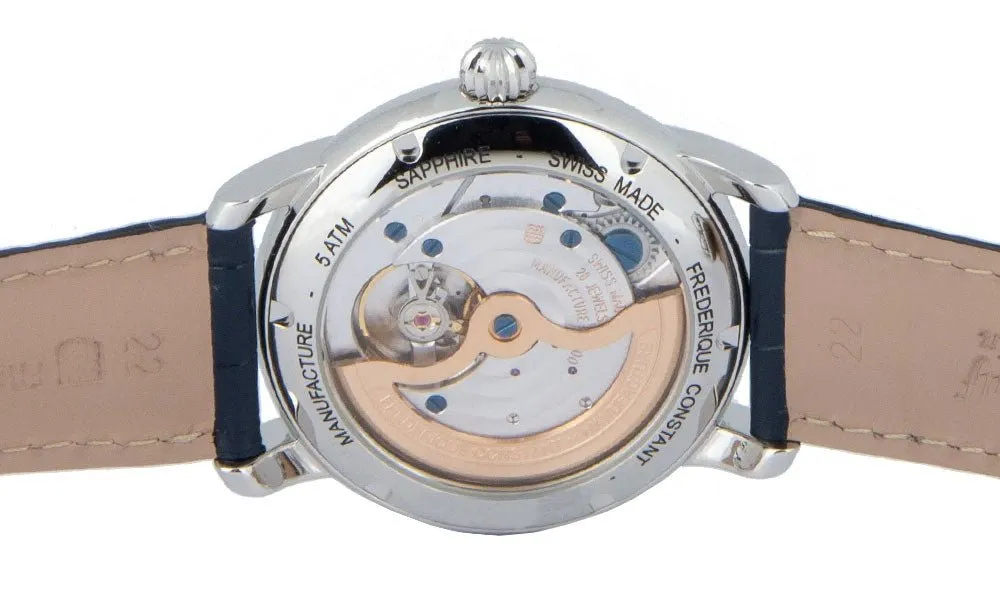 Frederique Constant Classic Moonphase Manufacture Automatic Blue Dial Blue Leather Strap Mens Watch FC-712MN4H6