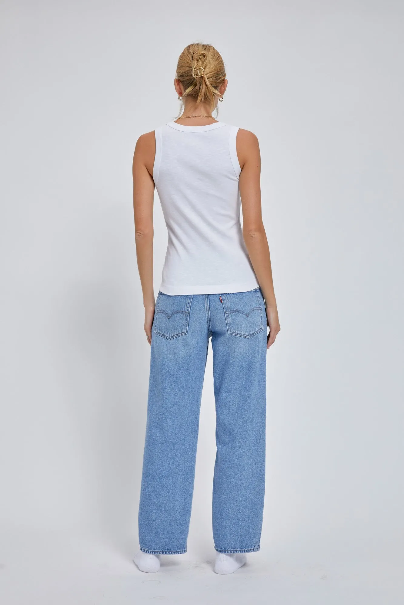 GARMENT DYED V-NECK RIBBED TANK - White