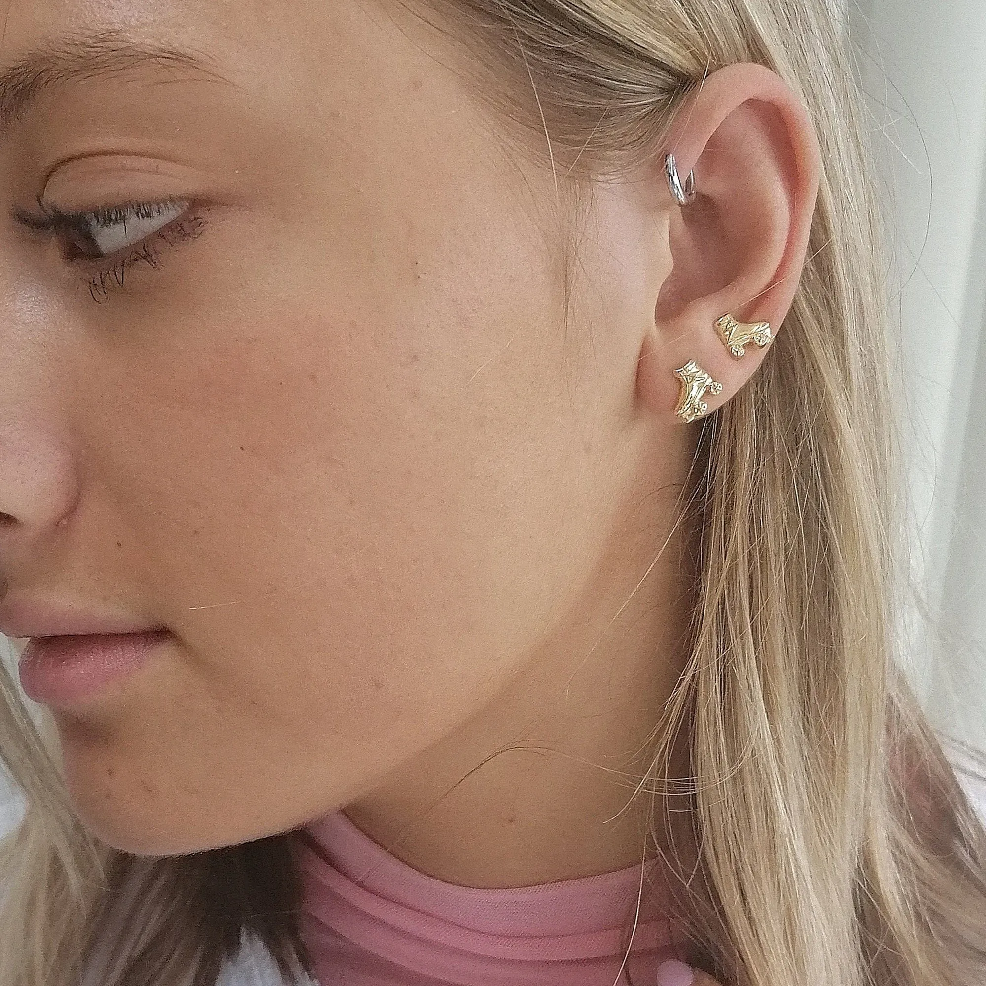 Gold Plated Roller Skate Stud Earrings