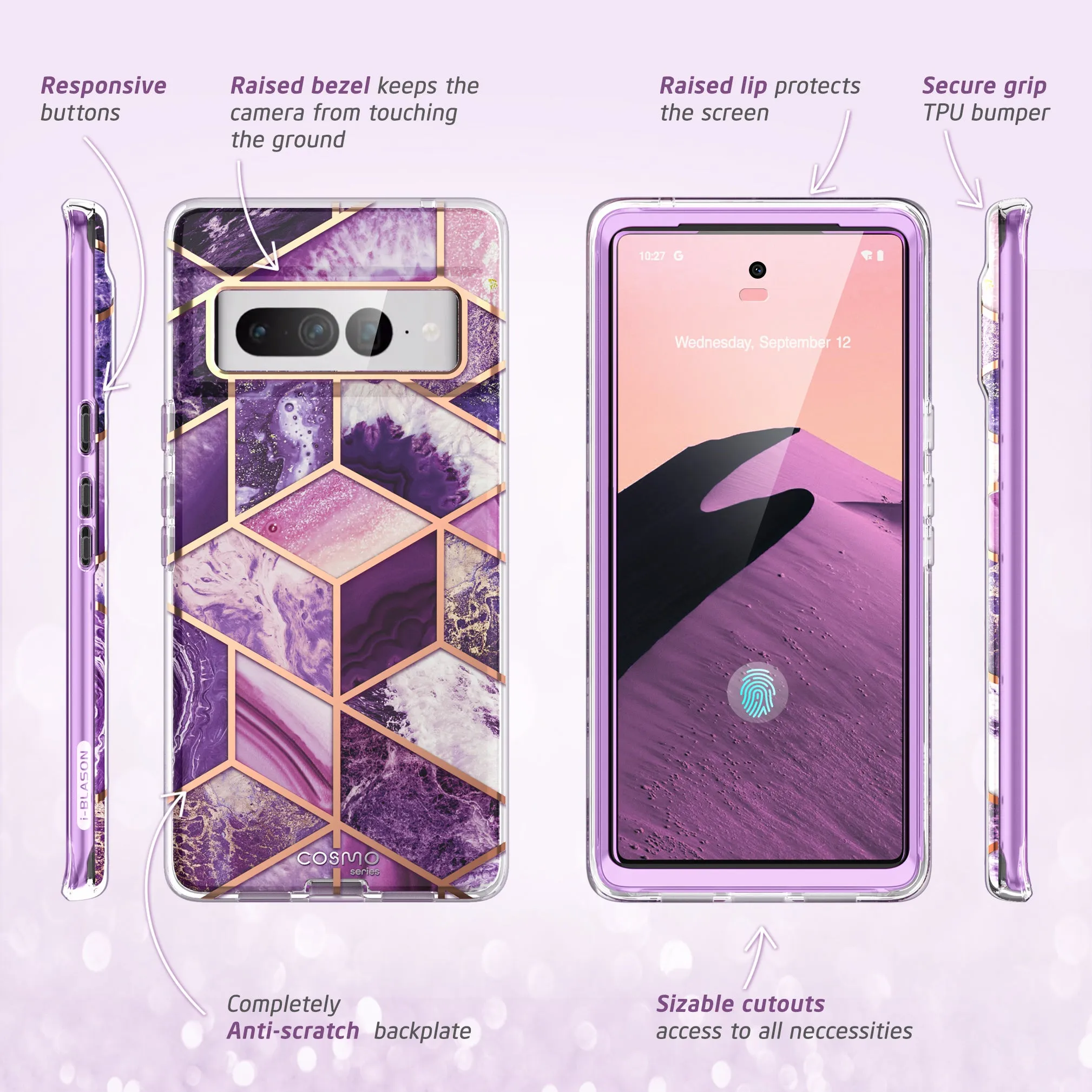 Google Pixel 7 Pro Cosmo Case  - Marble Purple