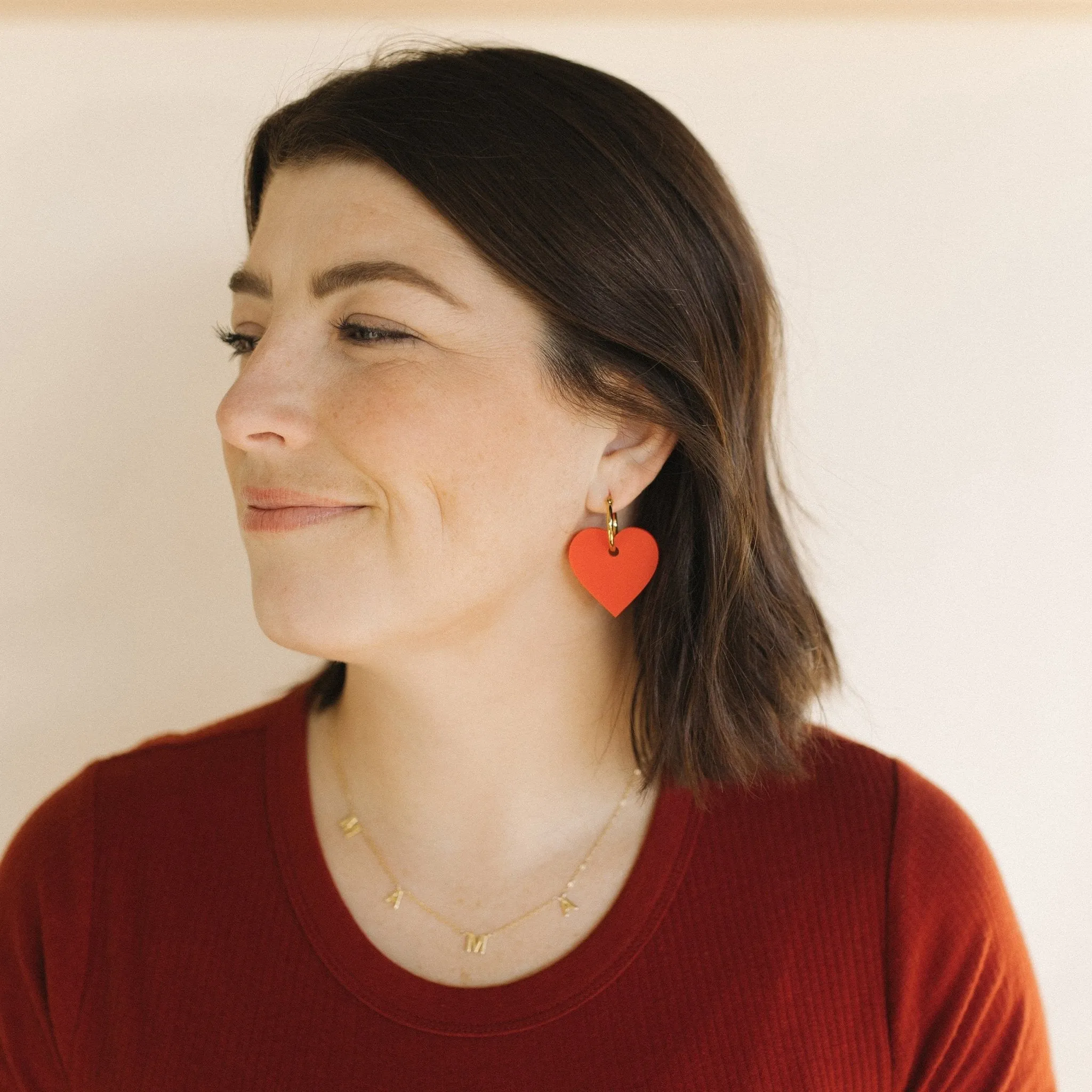 Heart Hoop Earrings in Matte Red