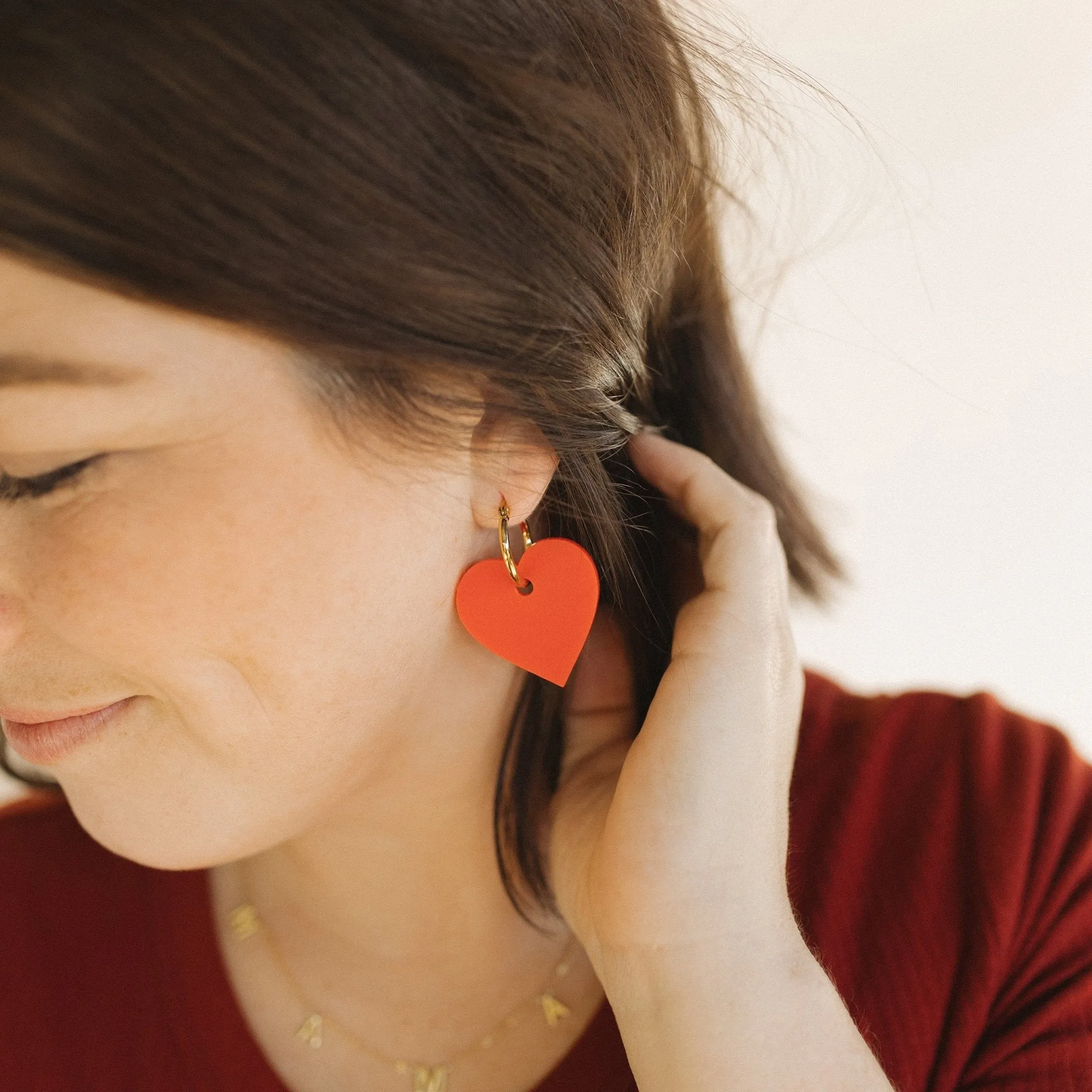 Heart Hoop Earrings in Matte Red