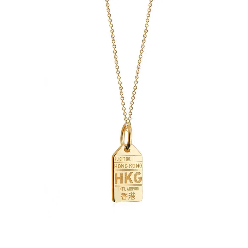 Hong Kong China HKG Luggage Tag Charm Solid Gold Mini