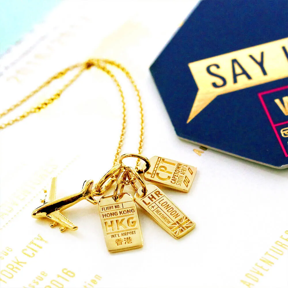Hong Kong China HKG Luggage Tag Charm Solid Gold Mini
