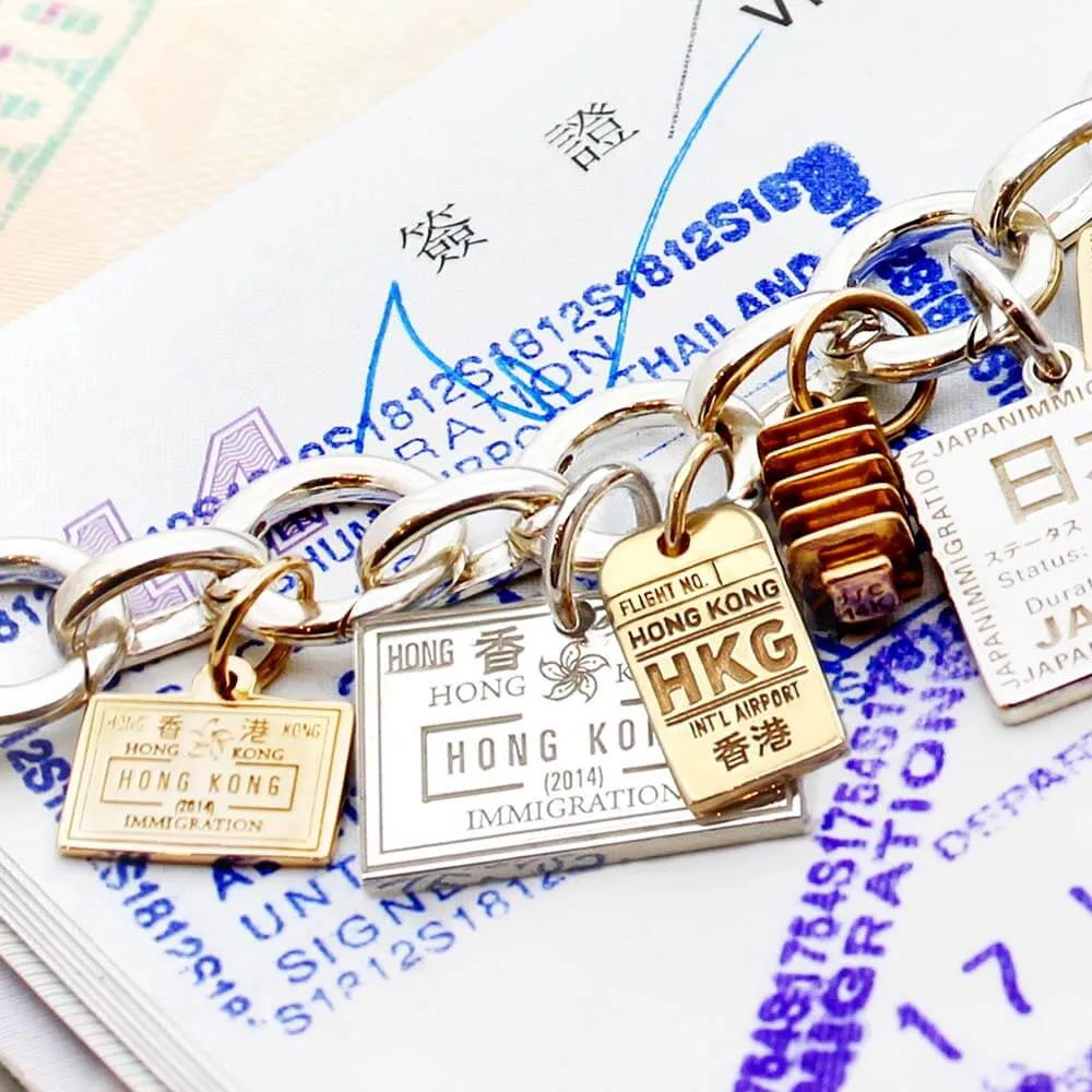 Hong Kong China HKG Luggage Tag Charm Solid Gold Mini