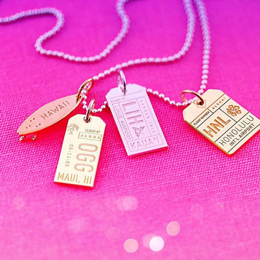 Honolulu Hawaii USA HNL Luggage Tag Charm Solid Gold