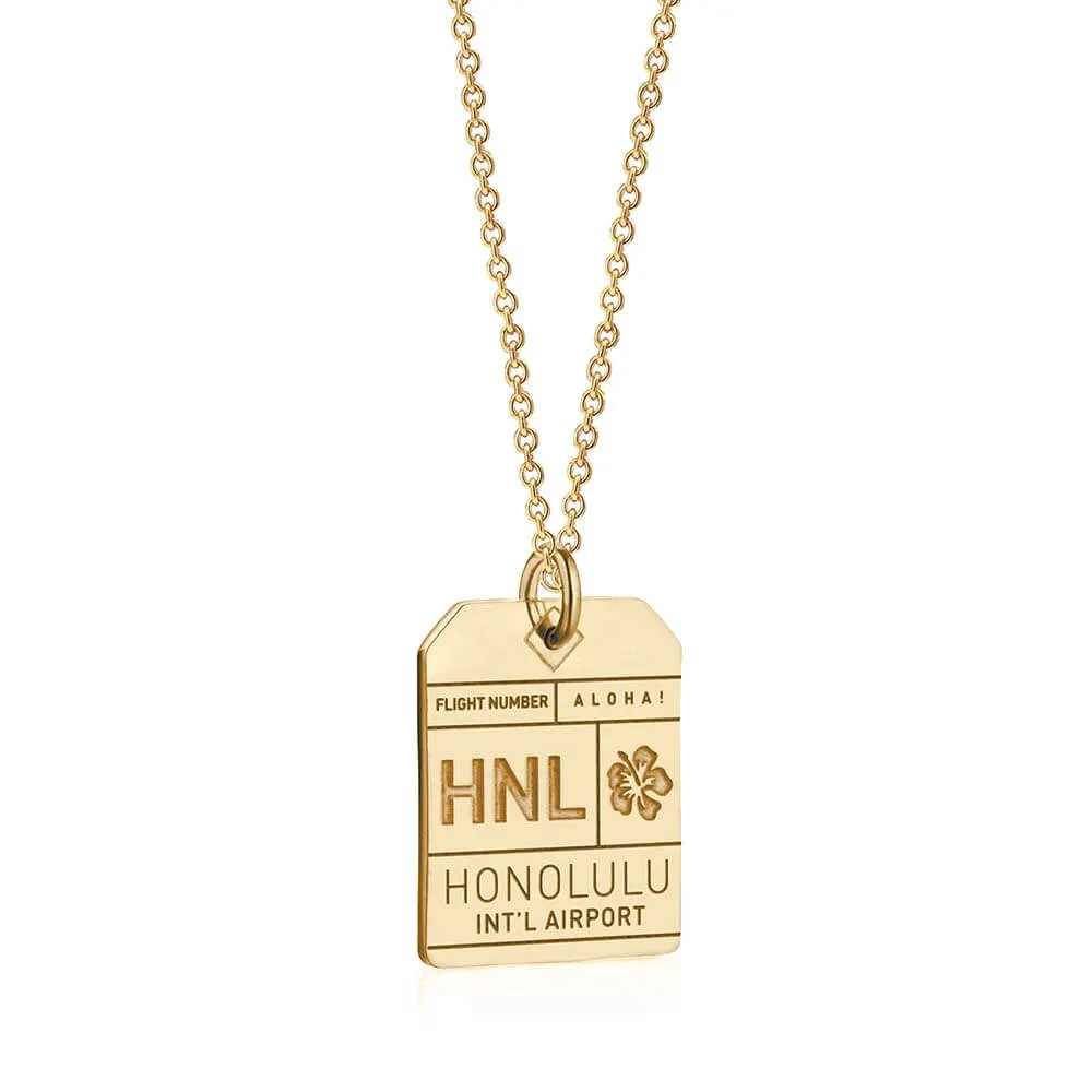 Honolulu Hawaii USA HNL Luggage Tag Charm Solid Gold