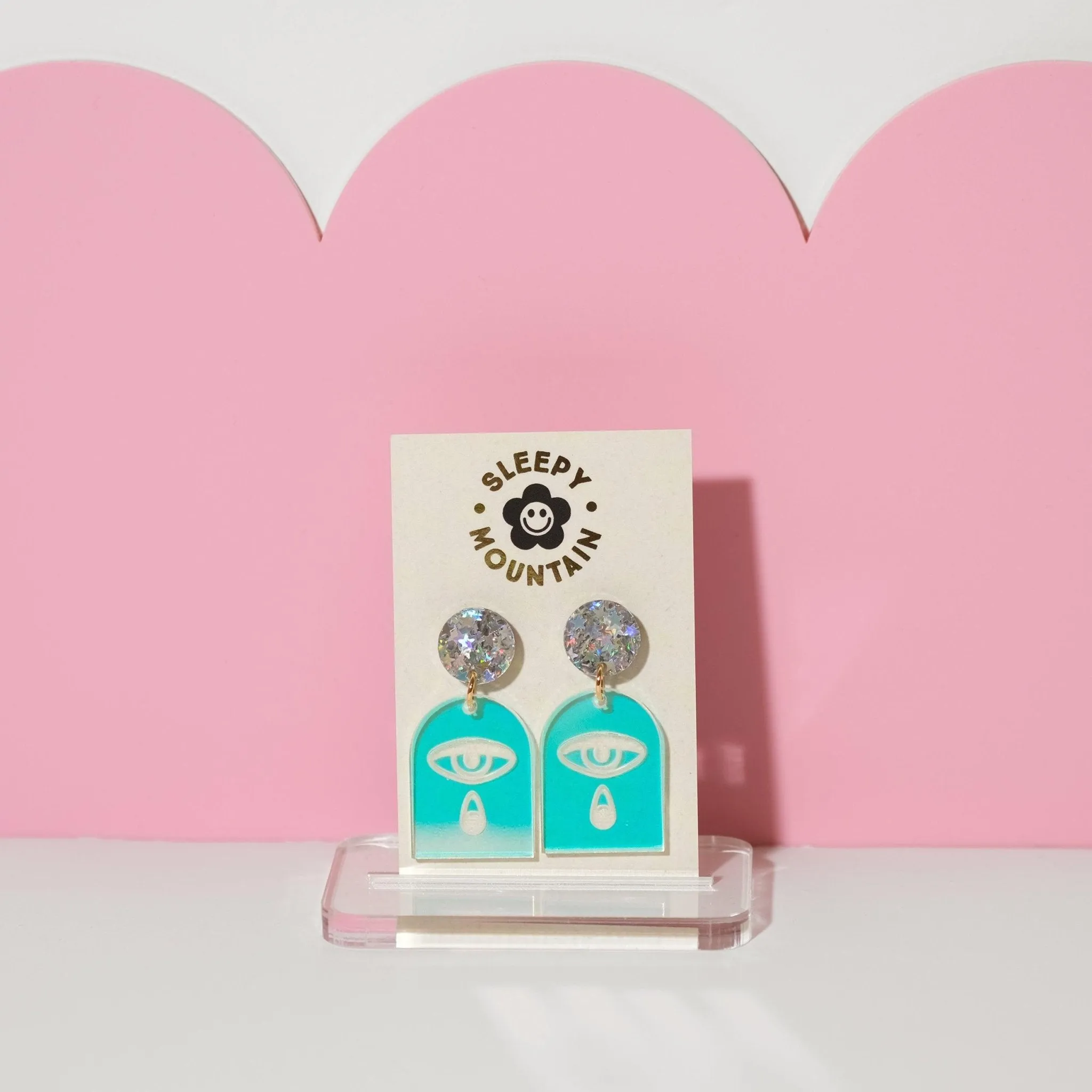 Iridescent Crying Eye Dangle Earrings