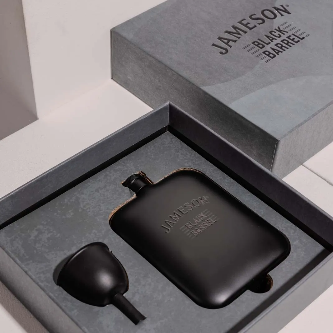 Jameson Black Barrel 6oz Hip Flask with funnel