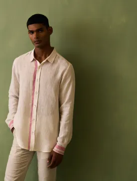 Jiro Border Linen Shirt - Ivory