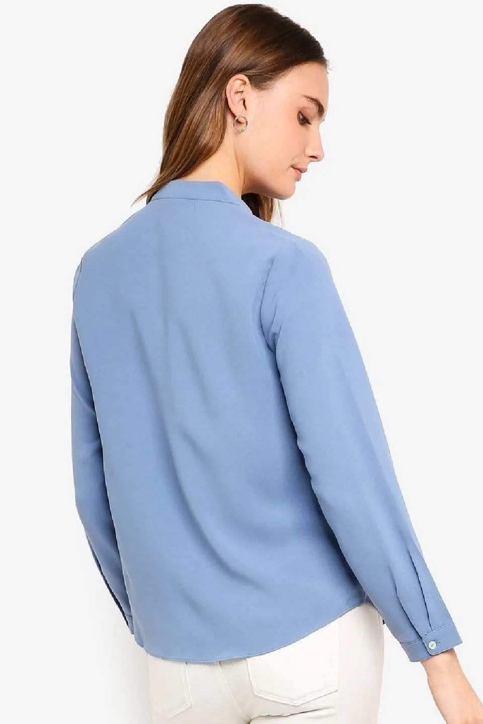 Long Sleeves Chrissy Mandarin Collar Nursing Top Grey Blue