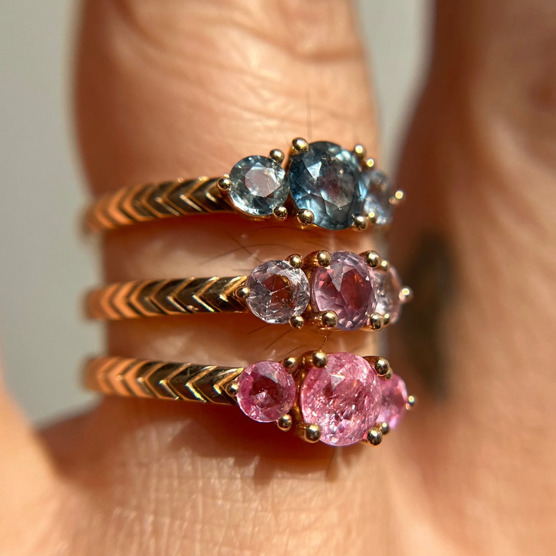 Montana Sapphire Three Stone Rose Gold