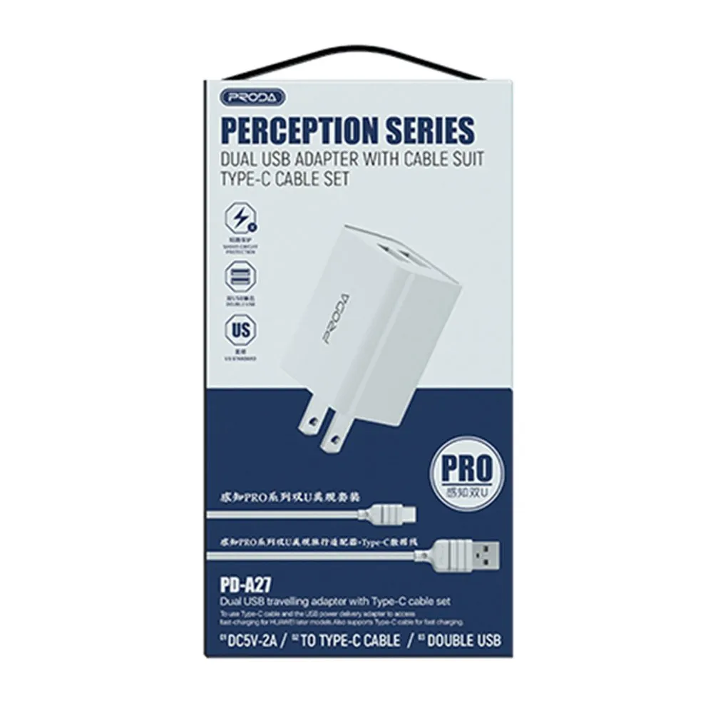PRODA 2USB CHARGER PD-A27 PERCEPTION PRO SERIES US STANDARD (2.4A)
