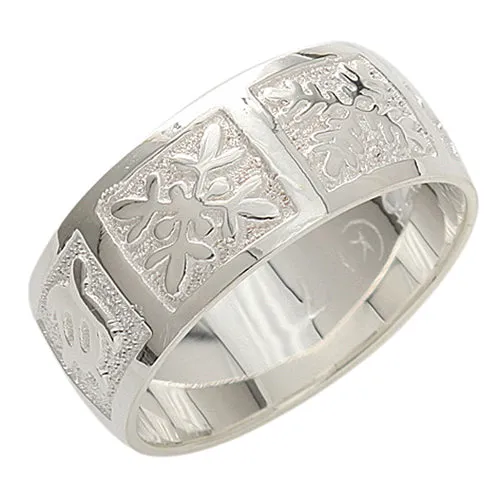 Sterling Silver Hawaiian Quilt and Honu (Turtle) Ring 8mm