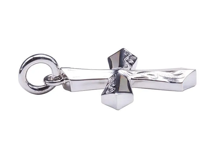 Sterling Silver Hawaiian Scroll Cross with Mother-of-Pearl Inlay Pendant (Chain Sold Separately)