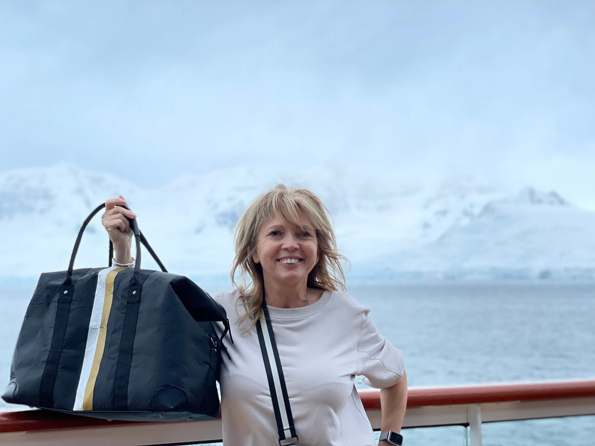 The Weekender Bag in Black with Silver and Gold Stripes