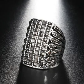 Vintage Jewelry Black Crystal Rings For Women with Zircon in Silver Color