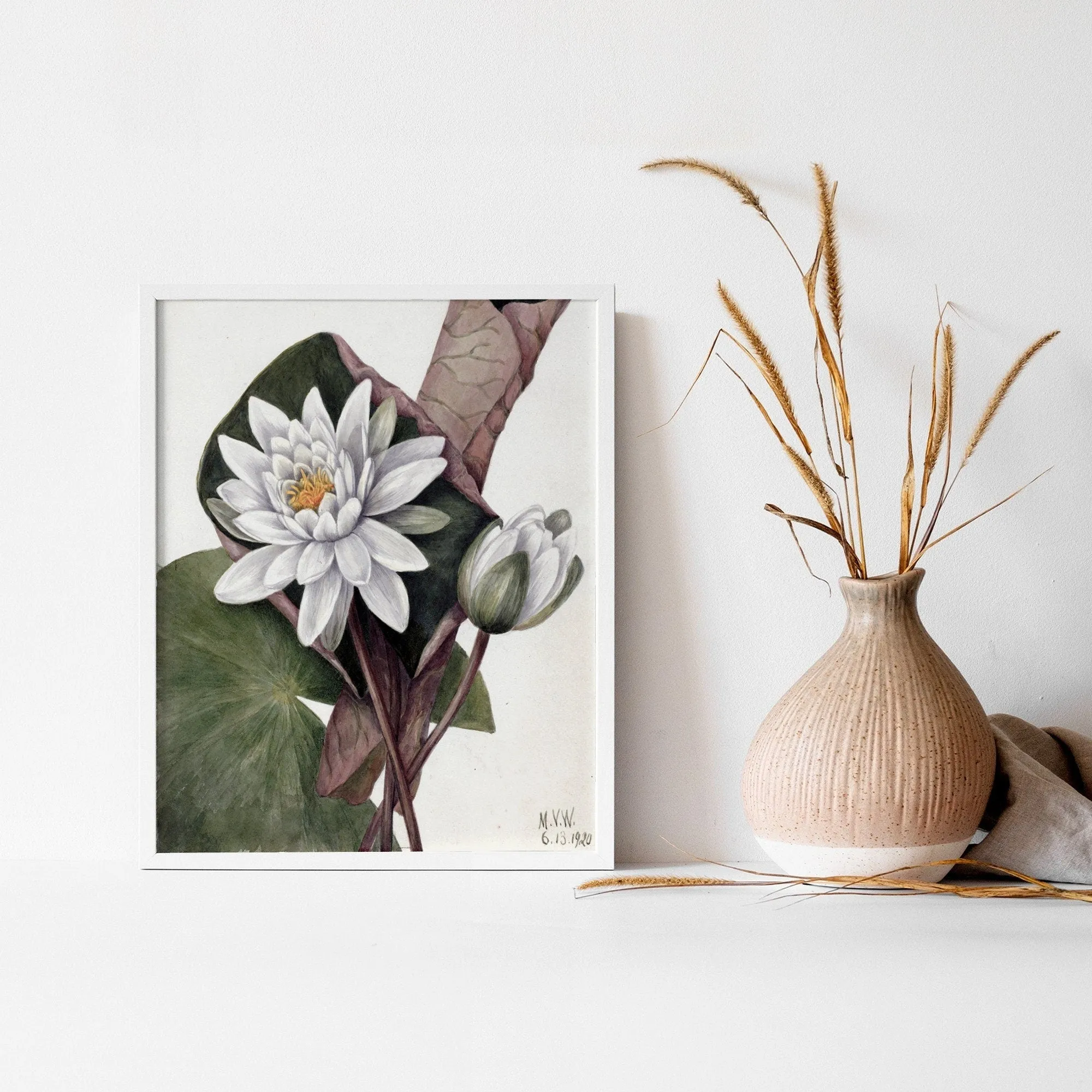 White Floral Plant Kitchen Wall Art