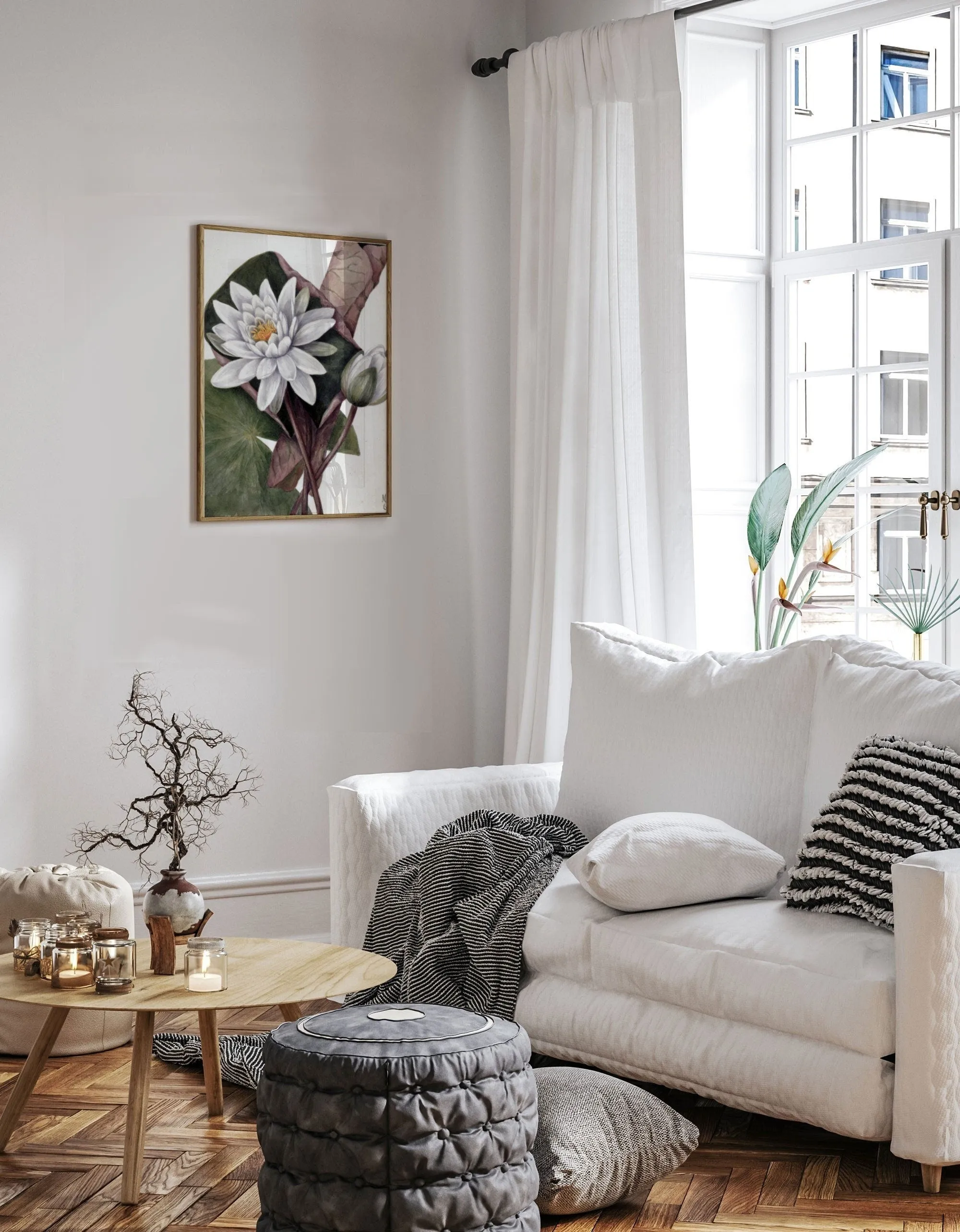 White Floral Plant Kitchen Wall Art