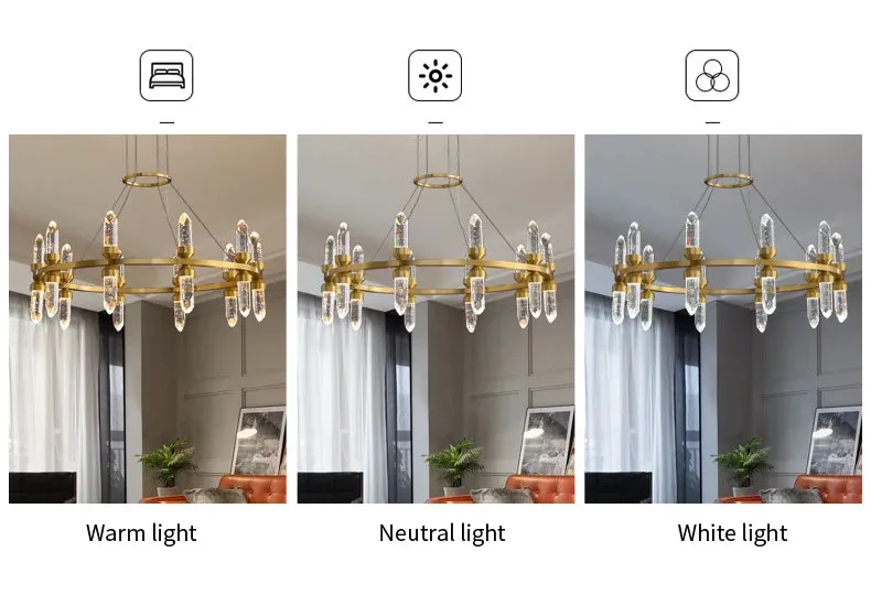 WP Modern Copper Crystal Chandelier Creative Golden Hanging Lamp