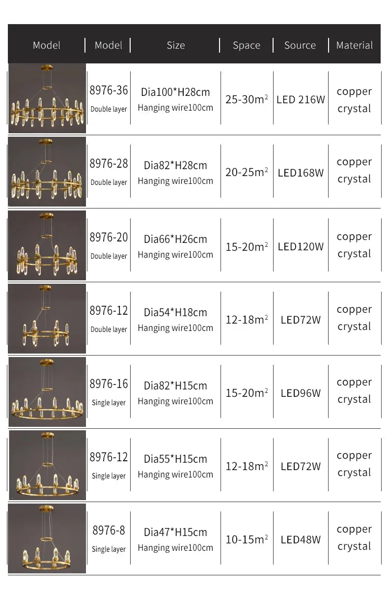 WP Modern Copper Crystal Chandelier Creative Golden Hanging Lamp