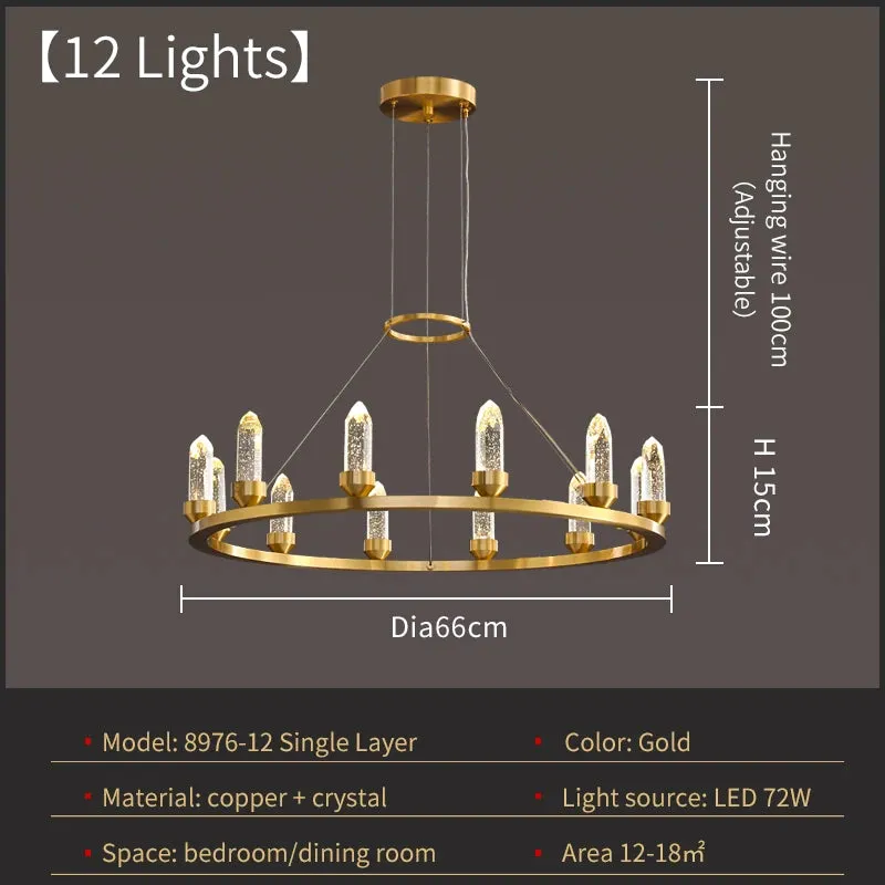 WP Modern Copper Crystal Chandelier Creative Golden Hanging Lamp