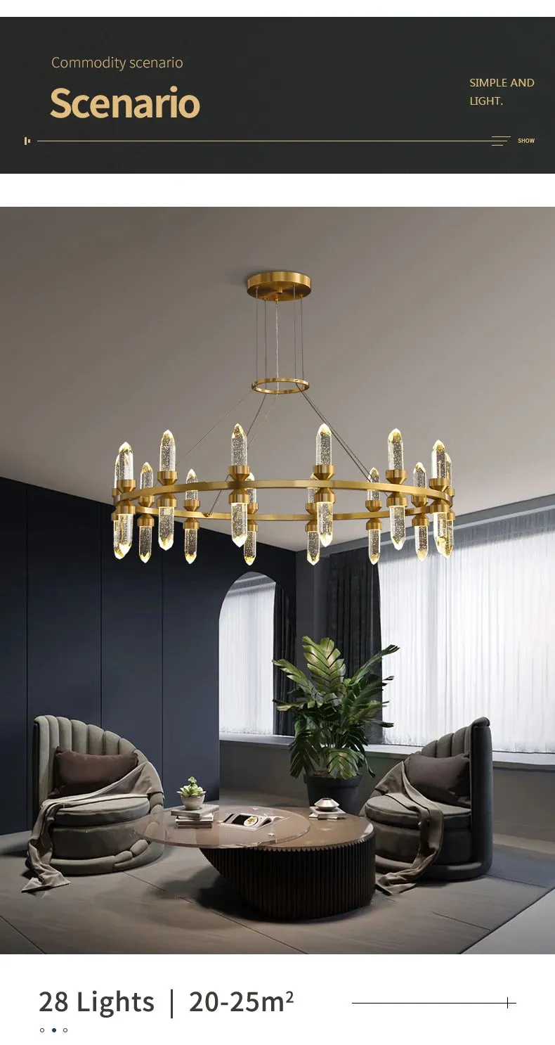 WP Modern Copper Crystal Chandelier Creative Golden Hanging Lamp