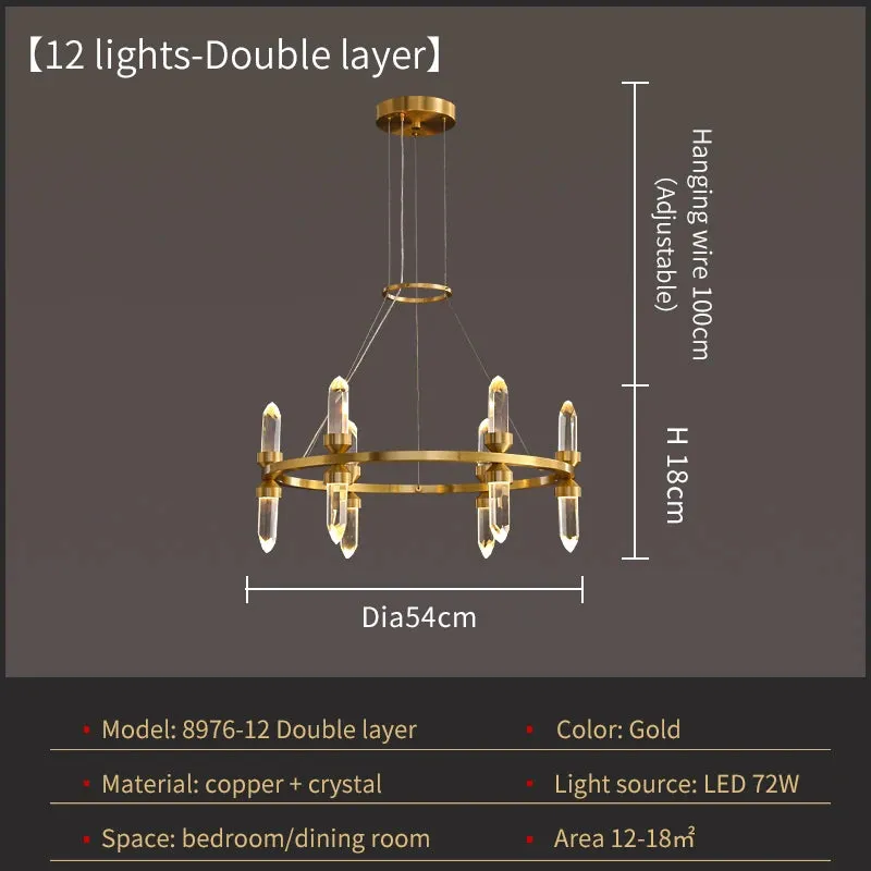 WP Modern Copper Crystal Chandelier Creative Golden Hanging Lamp